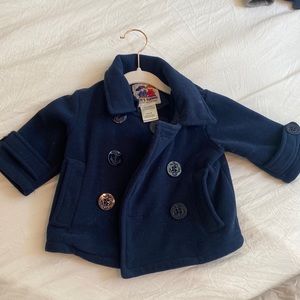 Pete’s Partner double breasted navy blue coat. Anchor buttons